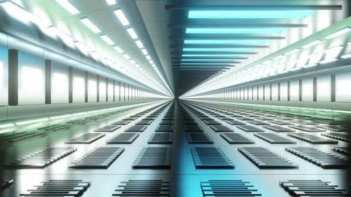 Futuristic Digital Tunnel Animation with Glowing Neon Lights