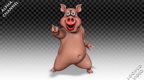 Animated Cartoon Pig Dancing Character with Alpha Channel