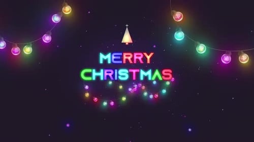 Merry Christmas Neon Title Animation with Glowing String Lights