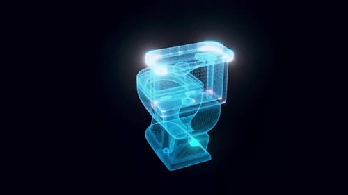 Rotating Holographic Wireframe Toilet 3D Model
