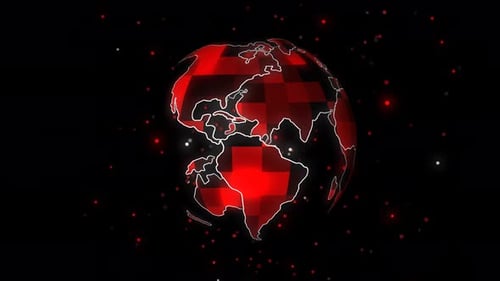 Rotating Digital Earth Globe with Red Grid Animation