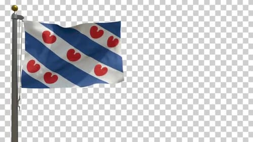 Waving Flag with Blue Stripes and Red Heart Shapes Alpha Channel