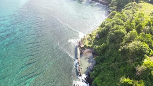 Aerial View of Tropical Coastline, Turquoise Ocean