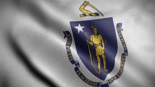 Realistic Waving Massachusetts State Flag with Official Seal