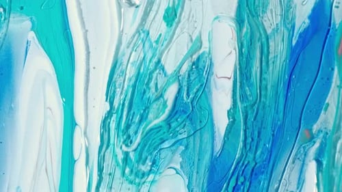 Blue and White Colorful Acrylic Paint. Fantastic Surface with Chaotic Motion Liquid. Top View. Macro