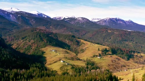 Small Village in the Beautiful Mountain Valley of the Carpathian Mountains in Ukraine in the Village