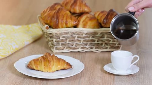 Fresh Croissant and Coffee Breakfast Still Life