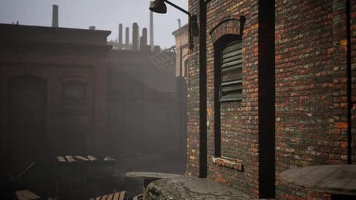Abandoned Industrial Factory Buildings at Sunset
