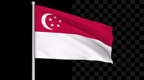 Realistic Singapore Flag Waving Animation with Alpha Channel