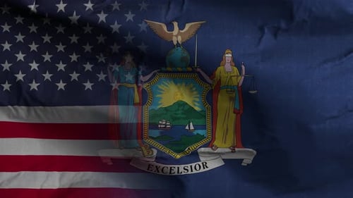 Textured Waving USA and New York State Flag