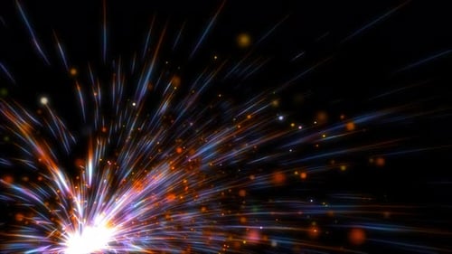 Dynamic Colorful Light Particles Burst on Black Background