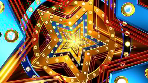 Animated Golden and Blue Stars Tunnel with Marquee Lights