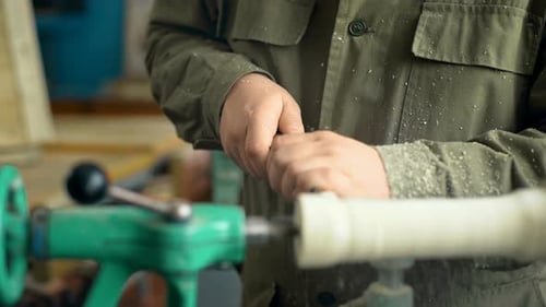Wood Carving on a Lathe Close Up