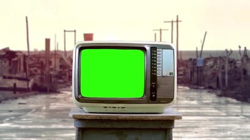 Retro TV Green Screen In A Ghost Town.