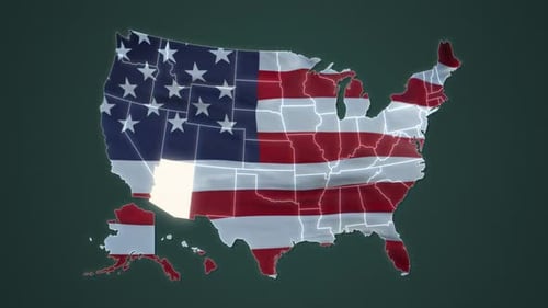 United States Map Outline with Waving Flag Reveal Animation