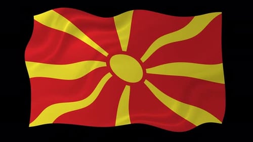 North Macedonia Flag Waving with Realistic Fabric Texture