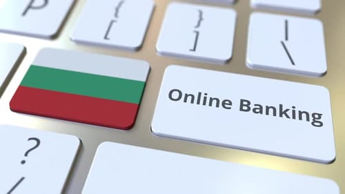 Online Banking Text and Flag of Bulgaria on the Keyboard