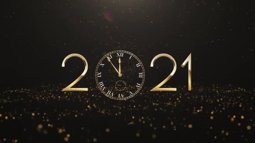 Golden New Year 2021 Countdown with Fireworks and Clock