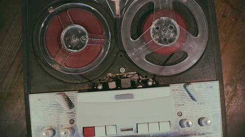 Vintage Reel-to-Reel Tape Recorder Close Up
