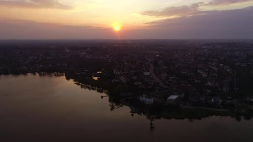 Cityline, Roads And Lake On Sunset