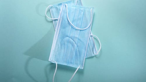 Medical Face Masks on Turquoise Background