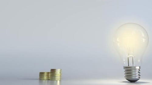 Modern 3D Animation of Lightbulb and Growing Coin Stacks