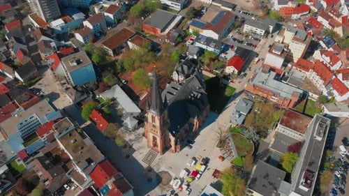 Beautiful morning top view of the central part of Viernheim.