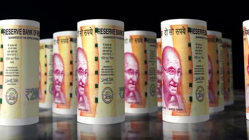 Indian rupee money banknotes rolls seamless loop
