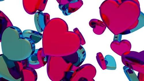 Shiny Metallic Hearts Floating Loop Background