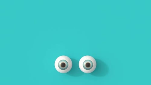 Olhos rolando sobre fundo turquesa