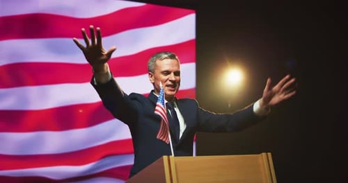 Man Giving Speech At Podium In Suit