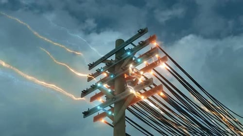 Futuristic Data Energy Flow on Old Utility Pole Animation