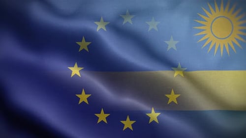 Waving European Union and Rwanda Flag Animation