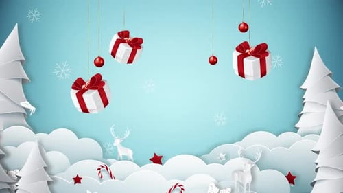 Merry Christmas Holiday Greeting Animation with Paper Cut Winter Scene