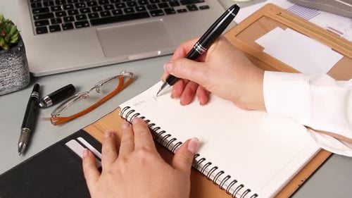 Mujer de negocios escribiendo a mano el LUNES en la agenda de cerca