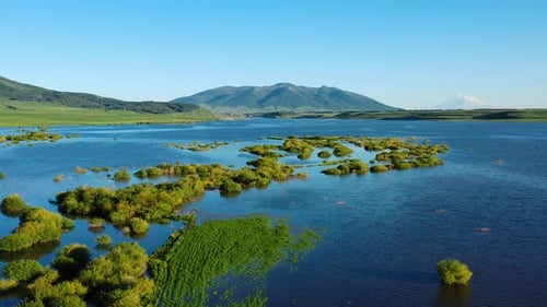 Aerial footage lake in Armenia, Caucasus.