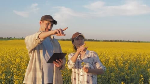 A Family of Farmers with a Tablet in the Field.