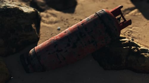 Old Rusted Gas Tank on Sand Beach