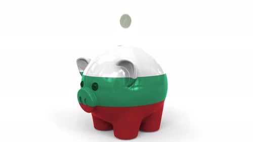 Bulgaria Flag Piggy Bank Collecting Coins 3D Animation