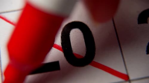 20-е число календаря перечеркнуто красным крестом в макросе на белом листе