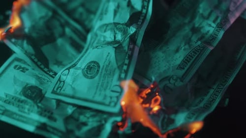 Burning American Dollars Banknotes