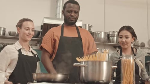 Culinary Students Boiling Spaghetti