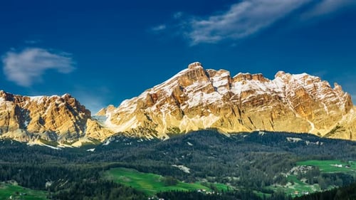 Sunset in dolomites of the small village, 4k timelapse