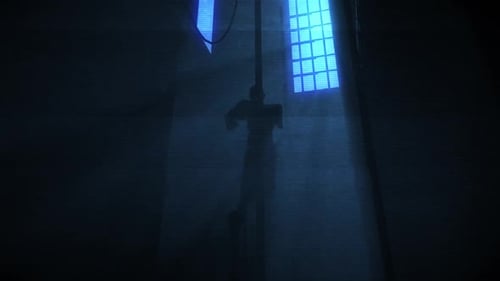 Struggling Silhouette with Glitch and Grunge Overlay