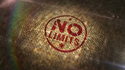 No limits sign stamp on natural linen sack loop