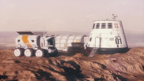 Mars Base and Rover Establishing Shot 1