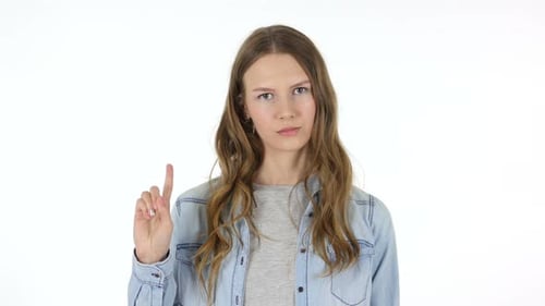 Rejecting, Waving Finger to Refuse, Woman on White Background