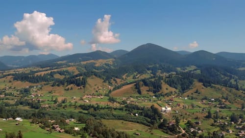 Village in Mountain Valley View From Above