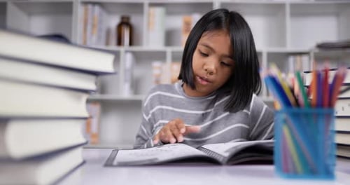 Child Reading a Book with Books