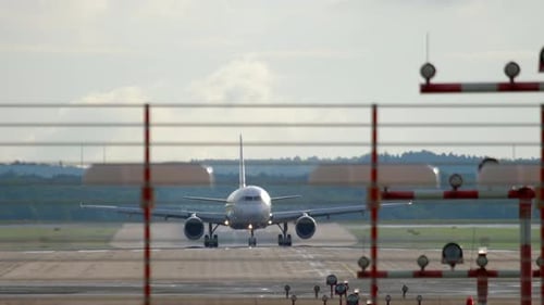 Jet Airplane Braking After Landing